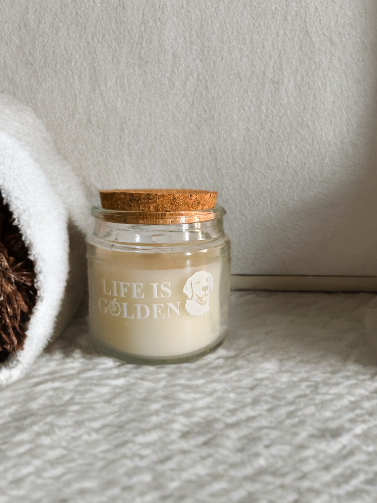 Candela in cera vegetale 'LIFE IS GOLDEN' - immagine 2