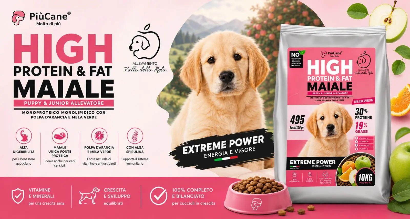 CROCCHETTE VALLE DELLA MELA Puppy 'HIGH PROTEIN & FAT - MAIALE' - immagine 2